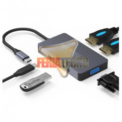 ADAPTADOR USB-C A 2 HDMI, VGA, USB 3.0, USB-C CARGA
