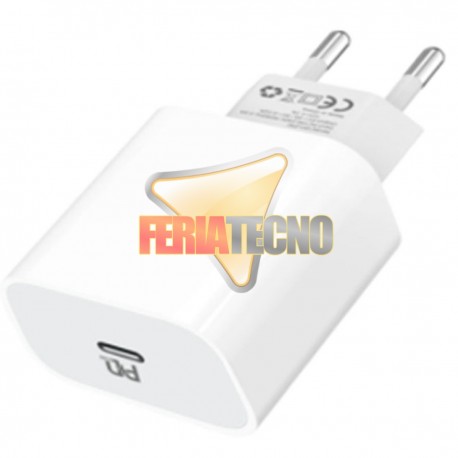 CARGADOR USB-C CORRIENTE 20W. BLANCO. CARGA RÁPIDA