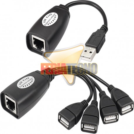 EXTENSOR USB 2.0 POR RJ45 4 PUERTOS, HASTA 45 METROS