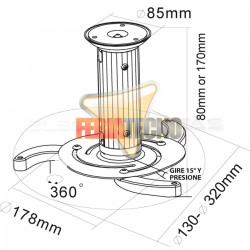SOPORTE PARA PROYECTOR A TECHO, 8 Y 17 CM. 10KG. BLANCO