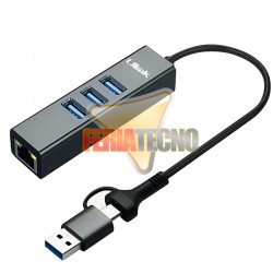ADAPTADOR USB 3.0 Y USB-C A RJ45 (LAN) CON 3 USB 3.0