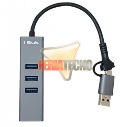 ADAPTADOR USB 3.0 Y USB-C A RJ45 (LAN) CON 3 USB 3.0
