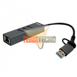 ADAPTADOR USB 3.0 Y USB-C A RJ45 (LAN) CON 3 USB 3.0