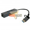 ADAPTADOR USB 3.0 Y USB-C A RJ45 (LAN) CON 3 USB 3.0