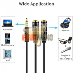 SPLITTER STEREO 3.5MM MACHO A 2 HEMBRA AUDIFONO Y MICROFONO.