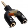 SPLITTER STEREO 3.5MM MACHO A 2 HEMBRA AUDIFONO Y MICROFONO. Y