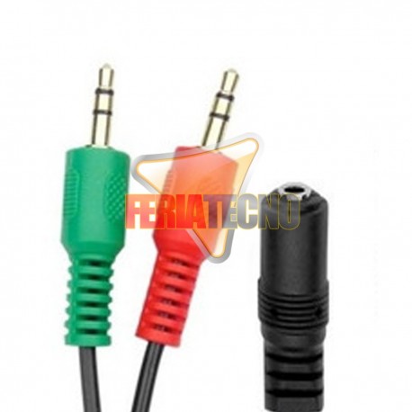 SPLITTER STEREO 3.5 MM 2 MACHO A 1 HEMBRA. AUDIFONO Y MICROFONO