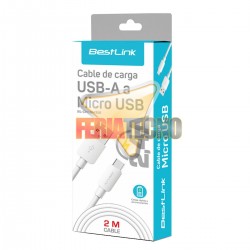 CABLE MICRO USB A USB 2 MTS. BLANCO. CARGA RAPIDA