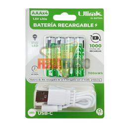 Pilas Recargables AAA 1100mWh Carga Directa USB-C x4 Unidades