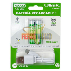 Pilas Recargables AAA 1100mWh Carga Directa USB-C x2 Unidades