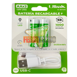 Pilas Recargables AA 3400mWh Carga Directa USB-C x2 Unidades