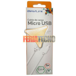 CABLE  MICRO USB A USB FUJITEL, COLOR BLANCO, PLANO