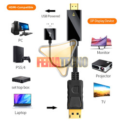 CABLE HDMI A DISPLAY PORT 1 METRO, ENERGIZADO POR USB. NEGRO