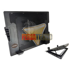 VENTILADOR PARA NOTEBOOK USB, AJUSTABLE EN ALTURA, 2 USB, LUZ AZUL. NEGRO