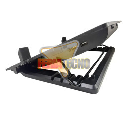 VENTILADOR PARA NOTEBOOK USB, AJUSTABLE EN ALTURA, 2 USB, LUZ AZUL. NEGRO