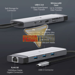 ADAPTADOR USB-C A HDMI, 3 USB 3.0, RJ45(LAN), SD, MICRO SD, 2 USB-C, TP-LINK UH9120C