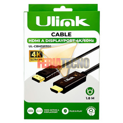 Cable HDMI A DisplayPort 4K 60HZ 1,8m, Negro.
