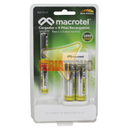 CARGADOR CON 4 PILAS RECARGABLES, 2 AAA  Y 2 AA